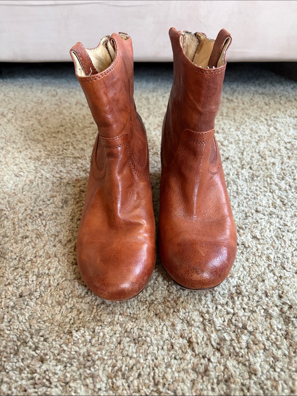 Frye Carson Wedge Booties in Cognac Brown